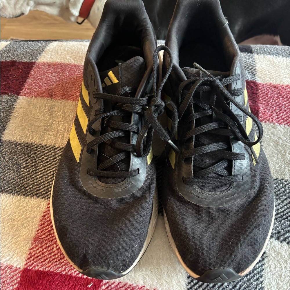Adidas Men's Black with Gold Stripes Athletic Shoes